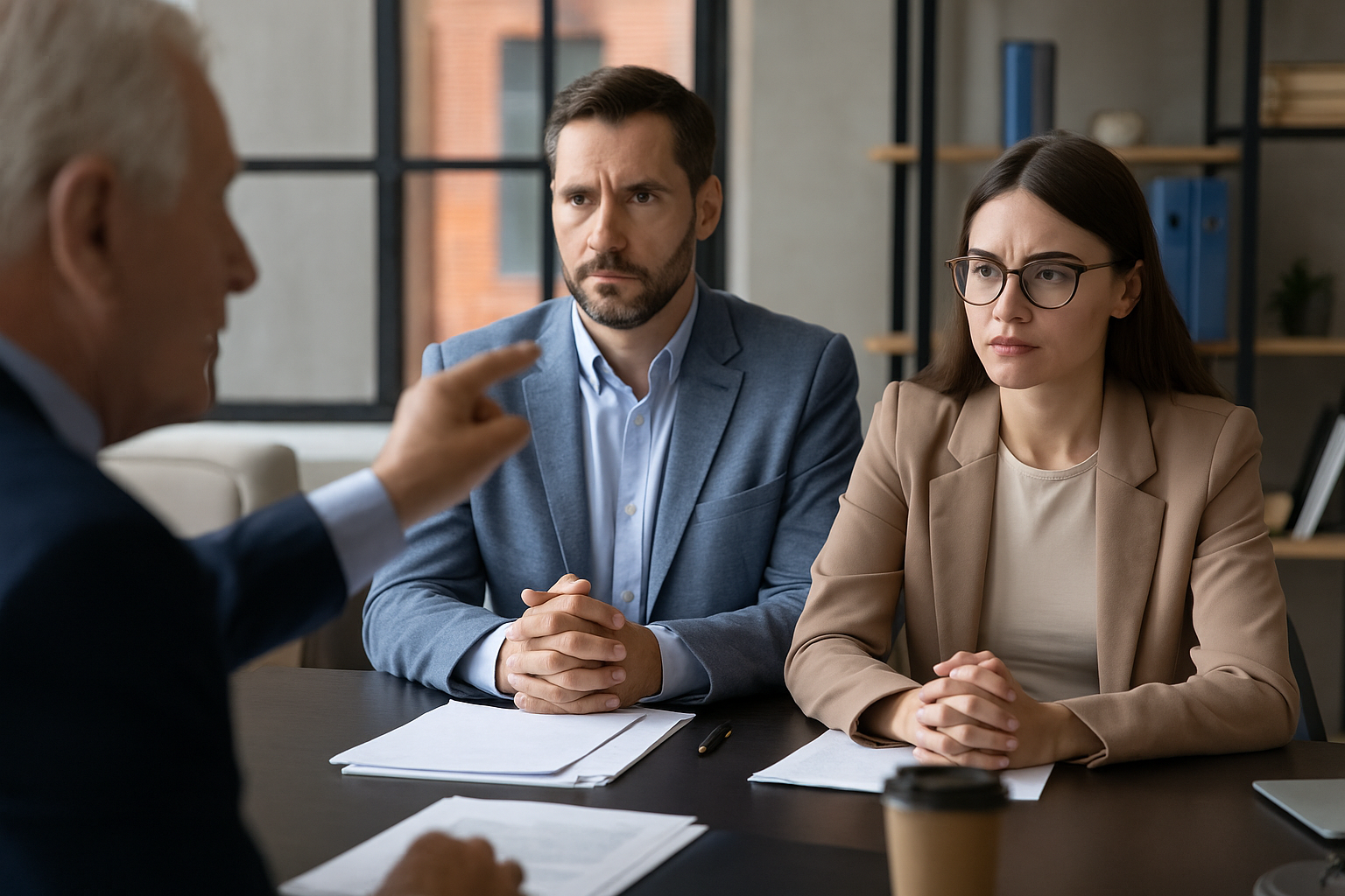 Business meeting showing tense discussion between shareholders, reflecting conflict in the context of What Is Unfair Prejudice.