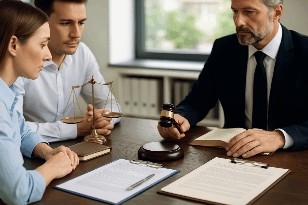 Business professionals in a boardroom with documents and a gavel on the table, symbolising legal action and the concept of What Is a Derivative Claim.